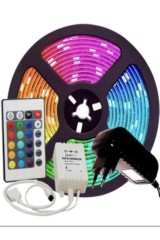 5 Metre Tak Çalıştır Kumandalı, 96 Renk RGB Şerit Led TV Ünitesi, Mutfak Tezgahı, Vitrin, Tavan Ledi