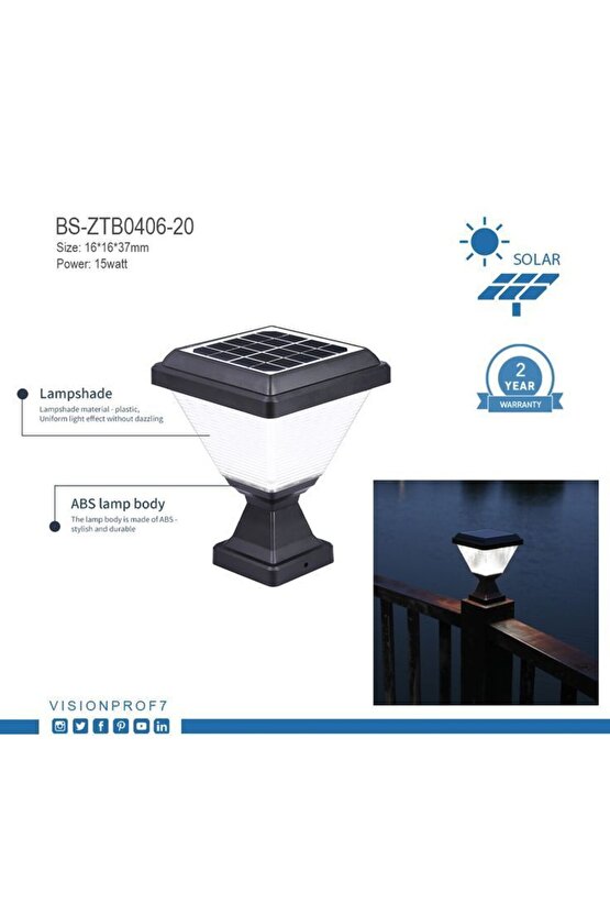 Kablosuz, Güneş Enerjisi İle Çalışır Set Üstü Bahçe Aydınlatma Armatürü, Solar Set Üstü Bahçe Apliği