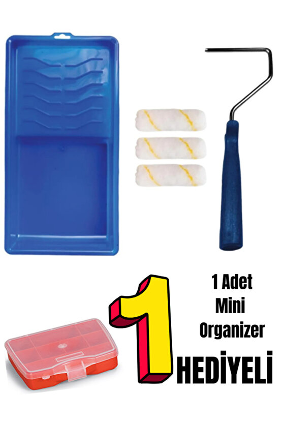 5 Parça Boyacı Seti, Boya Tavası,3 Adet Parmak Rulo,1 Adet 10cm Rulo Sapı