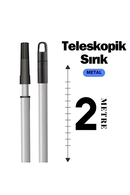 Teleskopik Uzatmalı 2 M - Metal Sırık - Fırça  Ayarlanabilir Uzatmalı Sap - 2 Metre - METAL