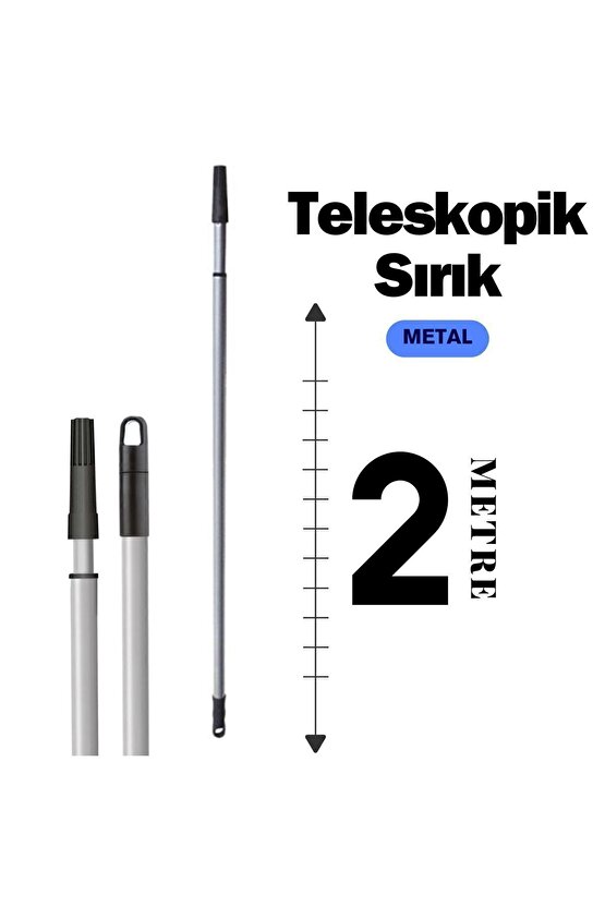Teleskopik Uzatmalı 2 M - Metal Sırık - Fırça  Ayarlanabilir Uzatmalı Sap - 2 Metre - METAL