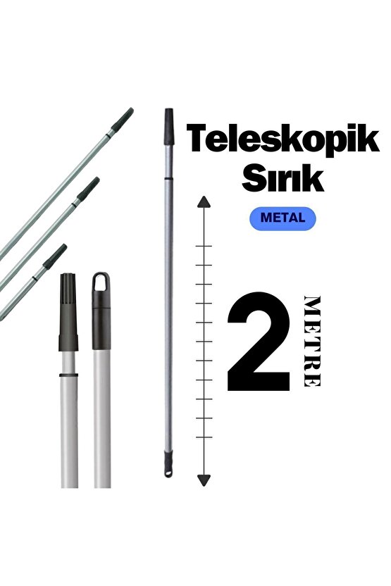 Teleskopik Uzatmalı 2 M - Metal Sırık - Fırça  Ayarlanabilir Uzatmalı Sap - 2 Metre - METAL