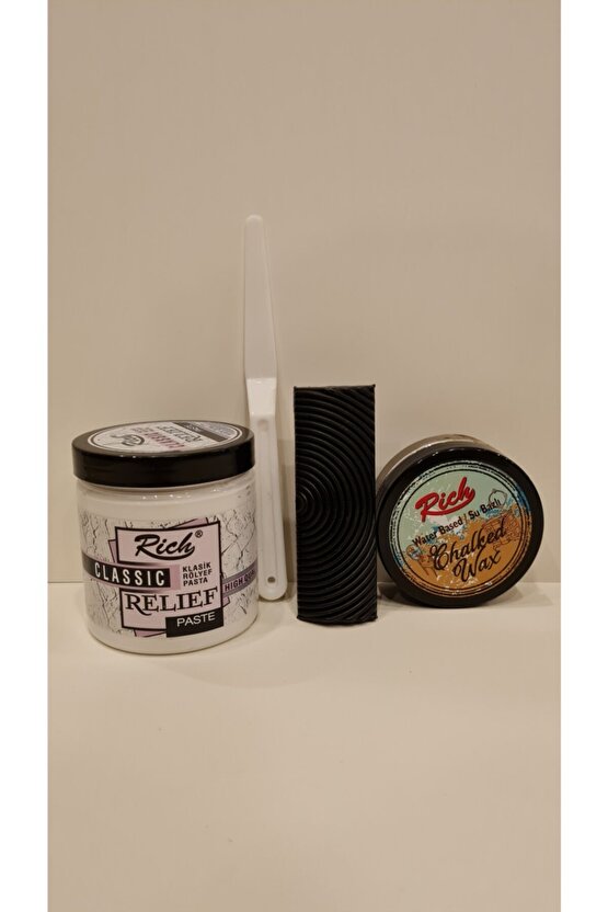 Budak Yapma Seti ( Ahşap Doku Tarağı Rölyef Pasta Eskitme Wax) - ( Siyah )