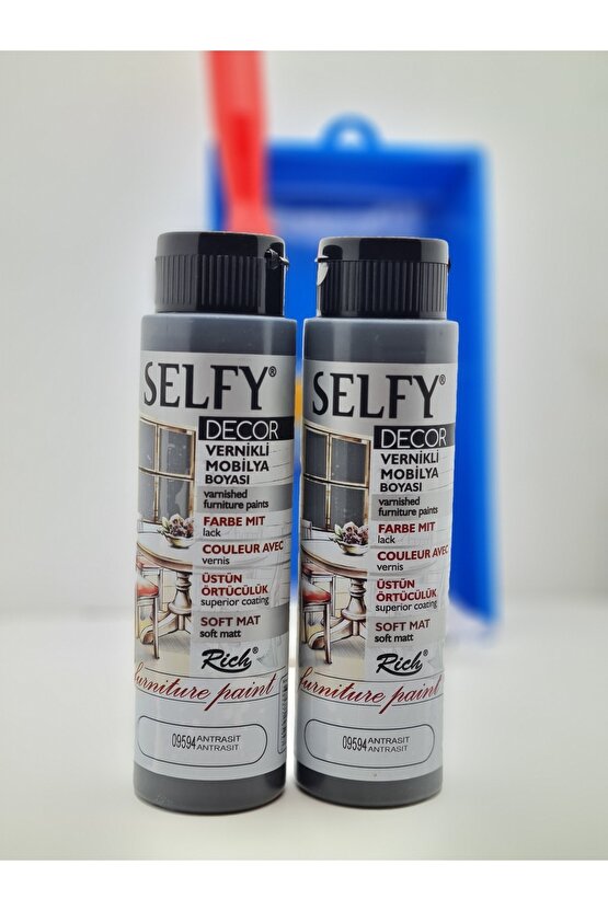 Selfy Decor 500 Cc (750 Gr) X 2 Adet Antrasit Kendinden Vernikli Dolap Boyama Seti