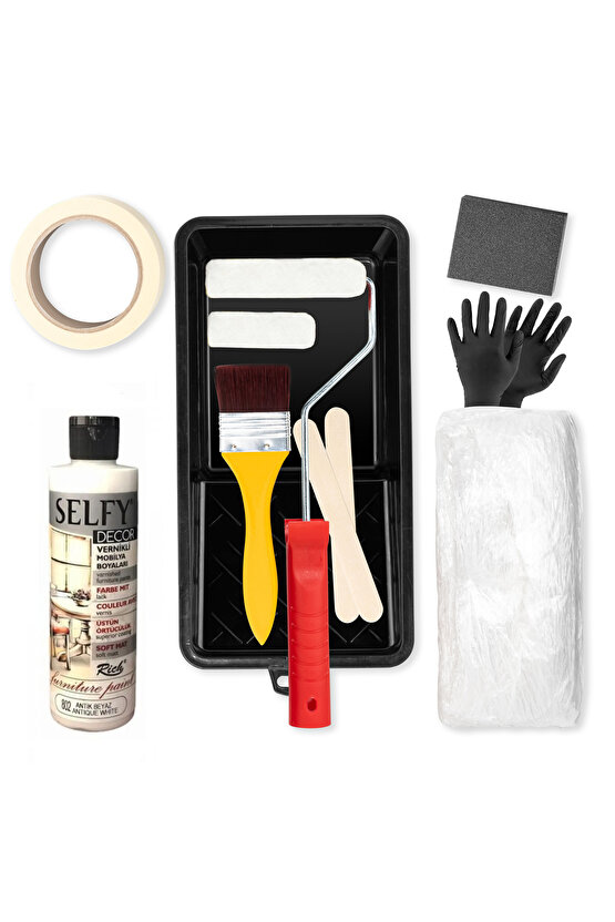 Selfy Decor 500 Cc (750 Gr) Antik Beyaz Kendinden Vernikli Dolap Boyama Seti