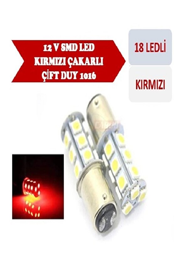 Çakar Ledli Stop Ampulü Fren Lambası 18 Led Kırmızı Çift Duy 1016