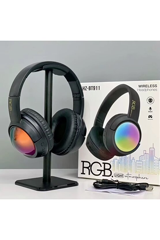 RGB LED IŞIKLI KABLOSUZ KULAKLIK BLUETOOTH ŞARJLI KULAKÜSTÜ WİRELESS HEADPHONES MİKROFONLU