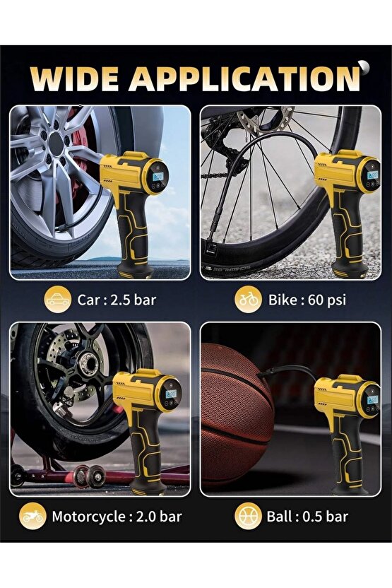 Dijital LCD Ekranlı 3600mAh 150 psi Hava Kompresörü Powerbank Özellikli Araç Lastik Şişirme Pompası