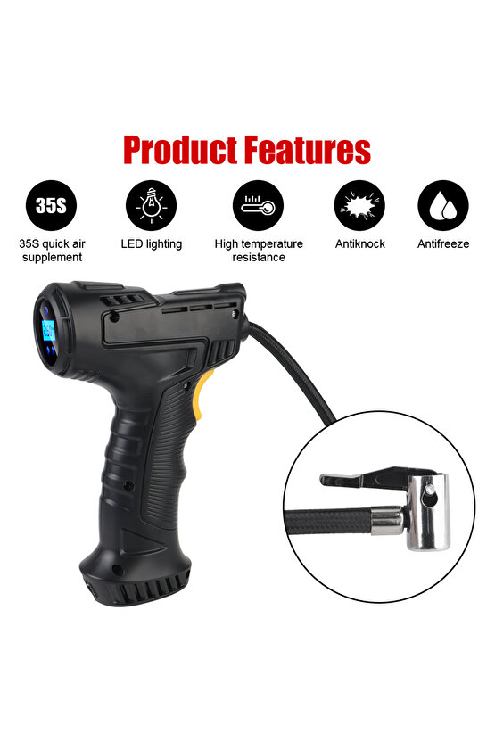 Dijital LCD Ekranlı 3600mAh 150 psi Hava Kompresörü Powerbank Özellikli Araç Lastik Şişirme Pompası