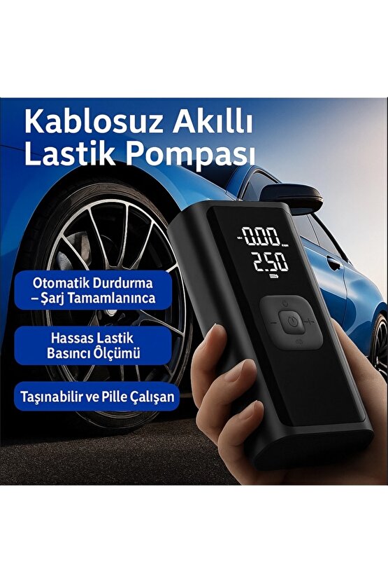 Dijital LCD Ekranlı 4500mAh Hava Kompresörü Powerbank Özellikli Şişirme Pompası Araç Top Motorsiklet