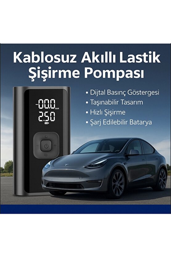 Dijital LCD Ekranlı 4500mAh Hava Kompresörü Powerbank Özellikli Şişirme Pompası Araç Top Motorsiklet