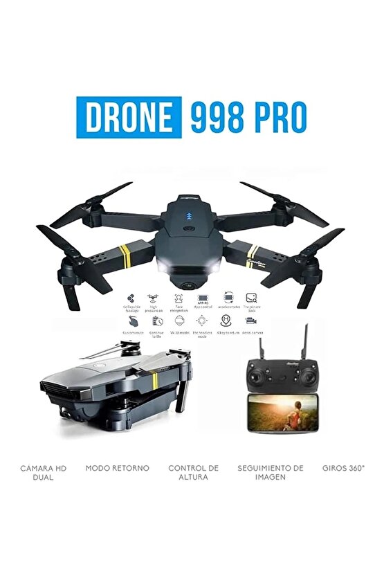 998 PRO DRONE UZAKTAN KUMANDALI KAMERALI QUADCOPTER KATLANABİLİR MİNİ IŞIKLI DRONE