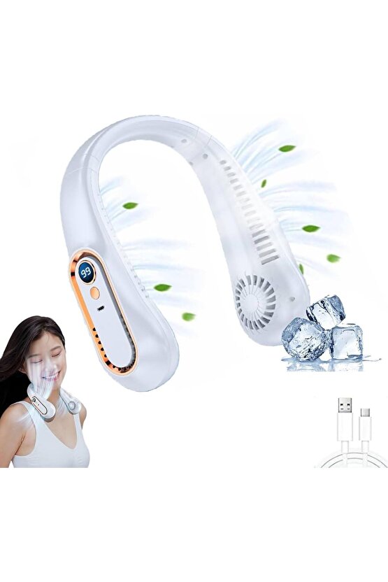 LED GÖSTERGELİ BOYUN FANI ŞARJLI TAŞINABİLİR SERİNLETİCİ VANTİLATÖR 5 HIZ AYARLI BOYUNLUK FAN