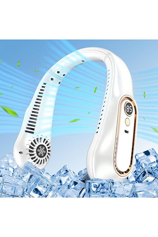 LED GÖSTERGELİ BOYUN FANI ŞARJLI TAŞINABİLİR SERİNLETİCİ VANTİLATÖR 5 HIZ AYARLI BOYUNLUK FAN
