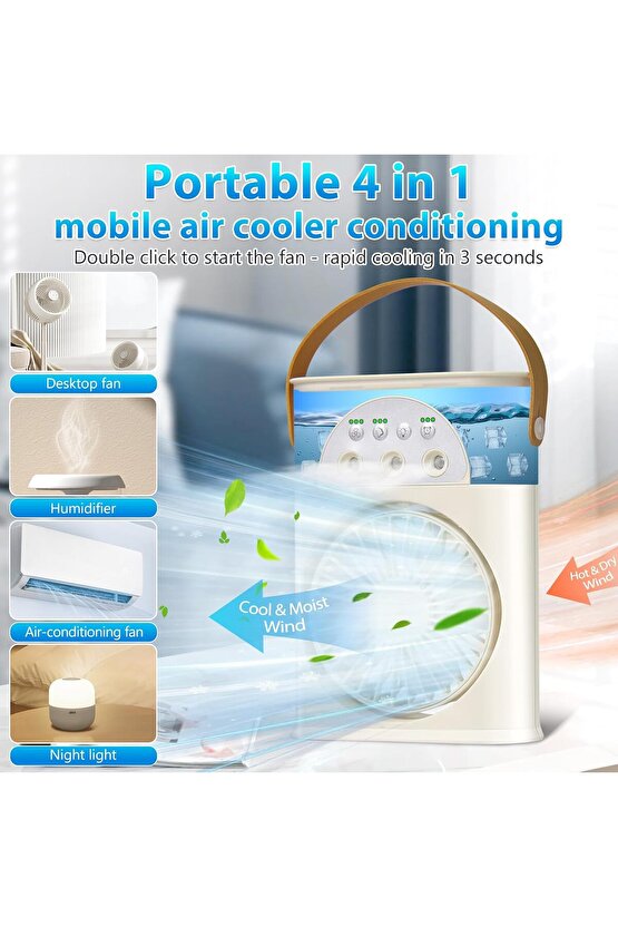 ŞARJLI LED IŞIKLI MASAÜSTÜ VANTİLATÖR FAN ODA HAVA NEMLENDİRİCİ HUMUDİFİER SERİNLETİCİ MİNİ KLİMA