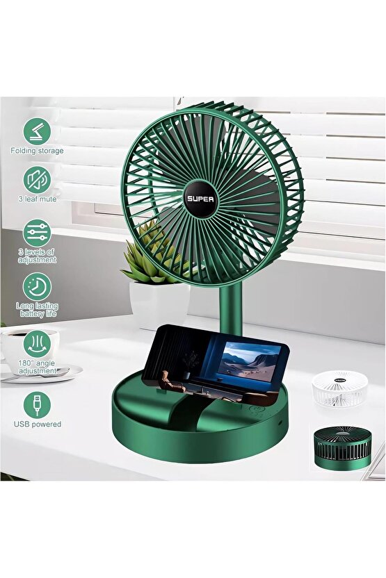 MASAÜSTÜ ŞARJLI FAN 3 HIZ KADEMELİ KATLANABİLİR TELESKOBİK VANTİLATÖR SERİNLETİCİ MİNİ KLİMA