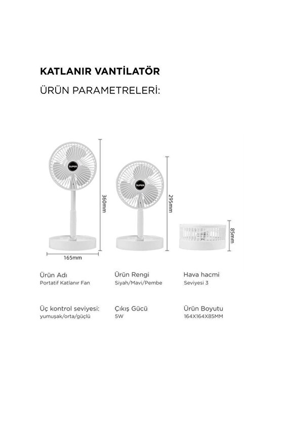 MASAÜSTÜ ŞARJLI FAN 3 HIZ KADEMELİ KATLANABİLİR TELESKOBİK VANTİLATÖR SERİNLETİCİ MİNİ KLİMA