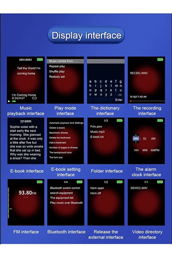 Bluetooth Lu Mp3-mp4 Çalar Ses Kayıt Fm Radyolu Şarjlı Mp4 Player Dahili Hoparlör 8gb Hafızalı