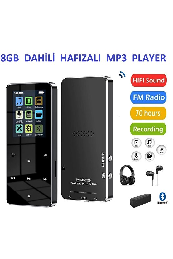 8GB HAFIZALI MP3-MP4 PLAYER MÜZİK ÇALAR FM RADYO BLUETOOTH KULAKLIK VE HOPARLÖR İLE KULLANABİLME