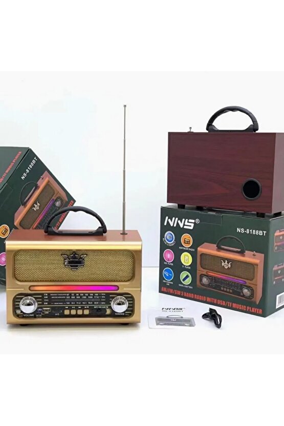 NOSTALJİK RADYO BLUETOOTH SPEAKER ŞARJLI SD KART USB GİRİŞLİ MP3 ÇALAR KABLOSUZ HOPARLÖR