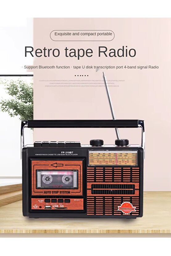 NOSTALJİK RADYO BLUETOOTH SPEAKER KASETÇALAR KABLOSUZ HOPARLÖR FM RADYO SD KART USB TEYP