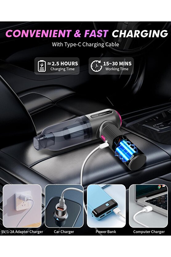 ŞARJLI ARAÇ SÜPÜRGESİ VAKUM CLEANER EV OFİS KABLOSUZ MİNİ SÜPÜRGE VAKUMLAMA CİHAZI 6000PA