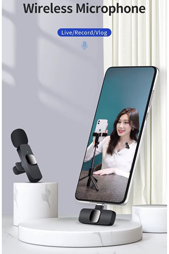İPHONE İPAD ANDROİD KABLOSUZ TEKLİ YAKA MİKROFONU LİGHTNİNG-TYPE C GİRİŞLİ YOUTUBE VİDEO CANLI YAYIN