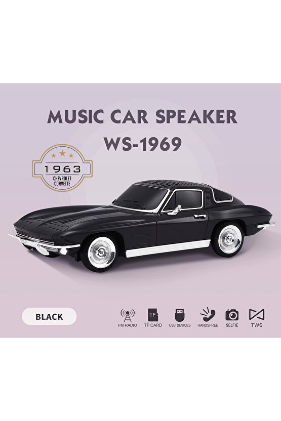 CHEVROLET NOSTALJİK ARABA BLUETOOTH SPEAKER ŞARJLI LED IŞIKLI KABLOSUZ HOPARLÖR FM SD KART USB