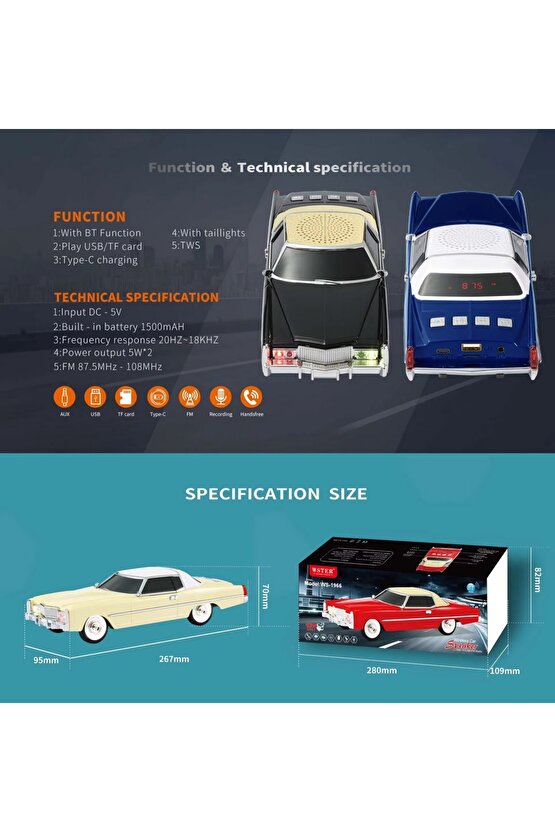 CADİLLAC ELDORADO NOSTALJİK ARABA ŞEKLİNDE BLUETOOTH SPEAKER ŞARJLI KABLOSUZ HOPARLÖR