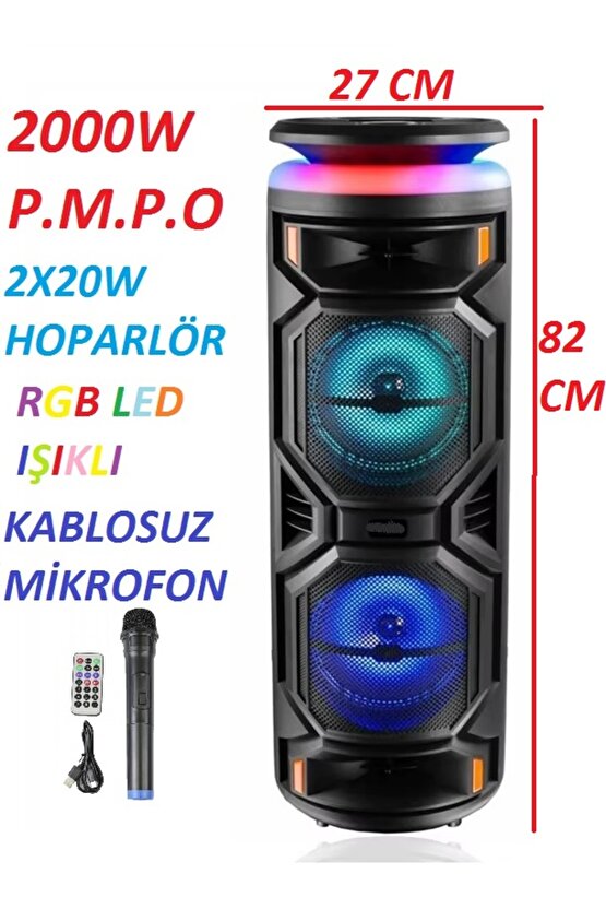 2X8 İNÇ BÜYÜK BOY TEKERLEKLİ BLUETOOTH SPEAKER ŞARJLI KABLOSUZ MİKROFONLU HOPARLÖR