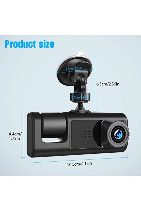 WİFİ Lİ 3 KAMERALI ARAÇ İÇİ KAMERA KAYIT CİHAZI 3 LENS CARDVR DASH CAM ÖN İÇ VE GERİ GÖRÜŞ KAMERASI