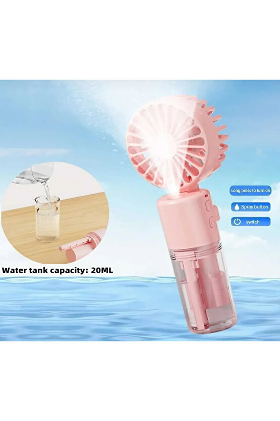 MİNİ FAN ŞARJLI EL FANI SU PÜSKÜRTMELİ BOYUNA ASMALI MİNİ KLİMA FAN VANTİLATÖR (PEMBE - MOR)