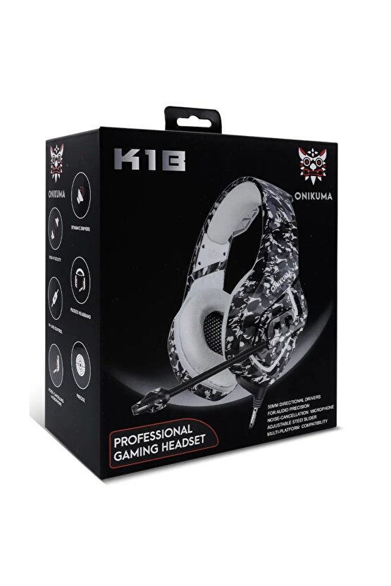 Profesyonel Mikrofonlu Kamuflaj Oyuncu Kulaklığı K1b