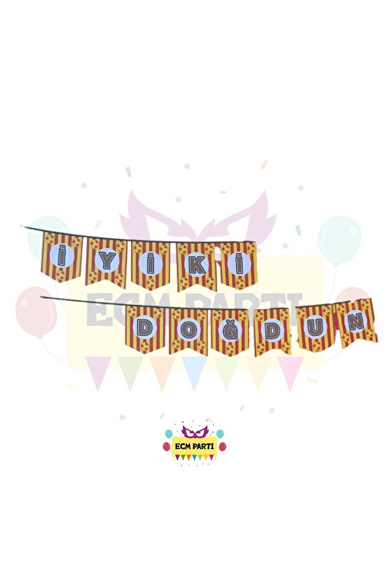 Taraftar Temalı Sarı ve Kırmızı Renkte İyi Ki Doğdun Yazılı Banner - Doğum Günü Parti Seti Malzemesi
