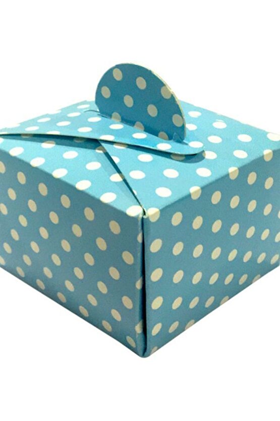 Mavi Beyaz Puantiyeli Lokum Kutusu 50 Li Yeni Doğan Odası Doğum Günü Dağıtmalık Lokumluk Kutu