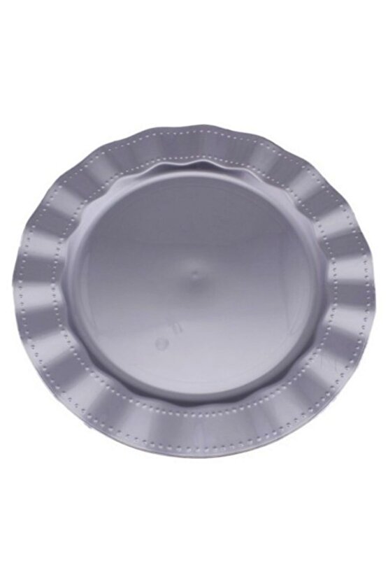 Eğlence Için Gümüş Rengi Lüks Plastik Mika Yuvarlak Tabak 26 Cm 6 Adet