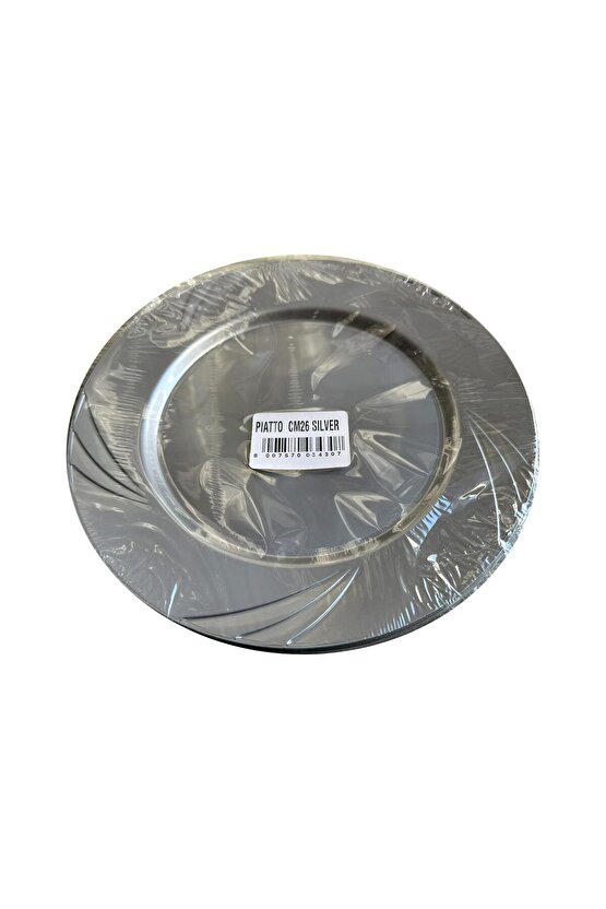 Kullan At Parti Davet Sunum Servis Plastik Sert Mika Tabak - 26 Cm. - Gümüş - 6 Adetlik 3 Paket