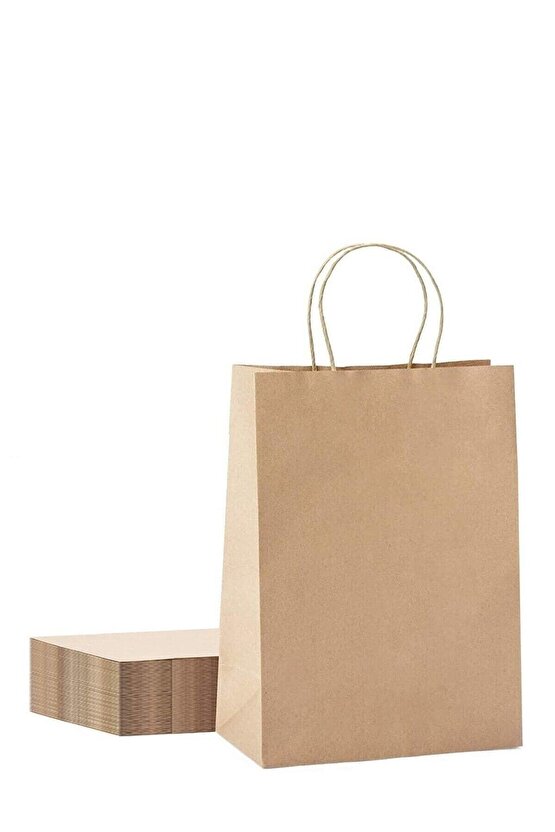 Kraft Naturel Büküm Saplı Kağıt Çanta 5 Adet 25x12x31
