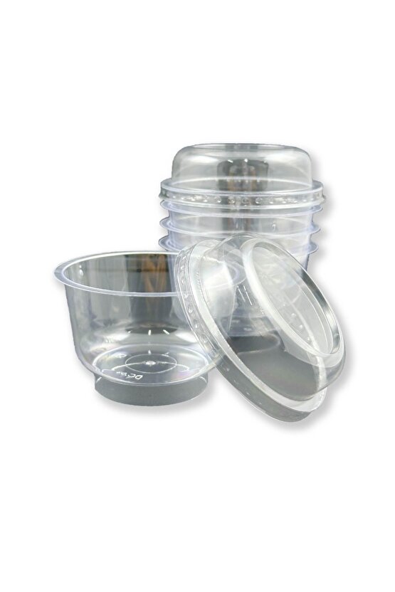 Plastik Kristal Tatlı Kabı - Kapaklı 180cc, Kullan At 25 Adet