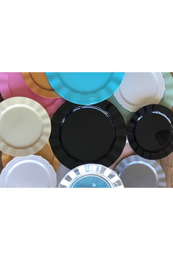 Plastik Tabak Lüks 22cm - 6 Adet -sert Mika Renkli Parlak