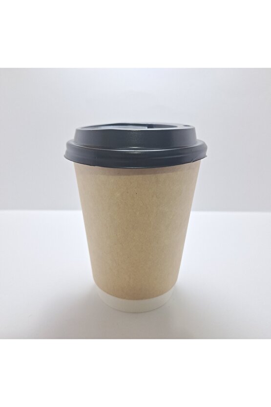 Double Wall Karton Kağıt Bardak 14 Oz 410ML Siyah Kapaklı 40 Adet
