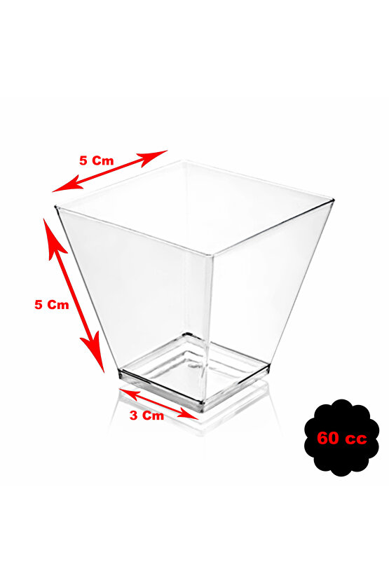 Şeffaf Kristal Mika Ekstra Sert Plastik Prizma Kübik Kase 60 Cc 25 Adet