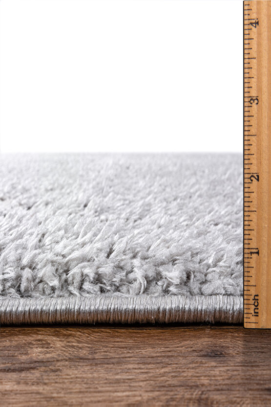 B109 Gri Kolay Kullanım Hav Toz Vermez Yumuşak Dokulu Uzun Tüylü Modern Shaggy Halı
