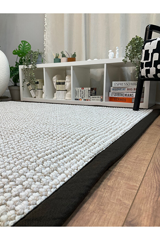 Kumaş Bordür Bej Bukle Koyu Kahve Bordür  Halı Salon Koridor Mutfak Çocuk Odası Halısı  Kilim S264