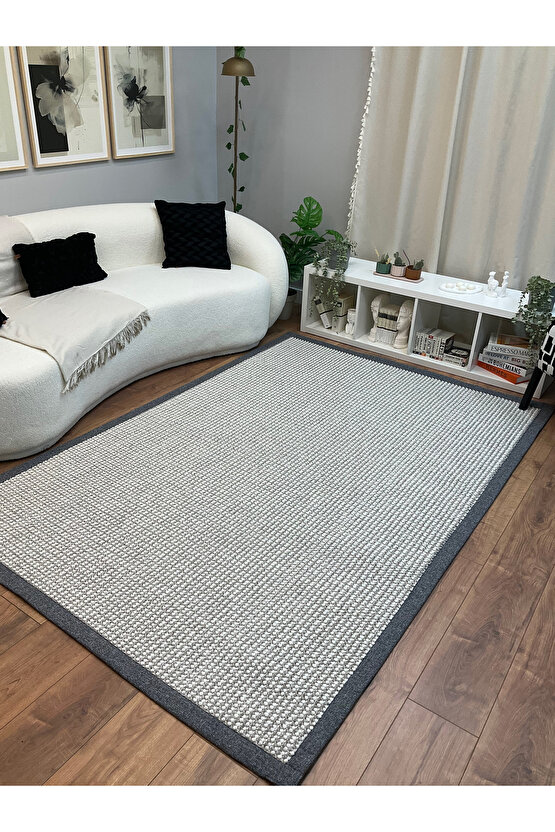 Macro Kumaş Bordür Gri Bukle Gri Bordür Halı Salon Koridor Mutfak Halısı Kilim S268