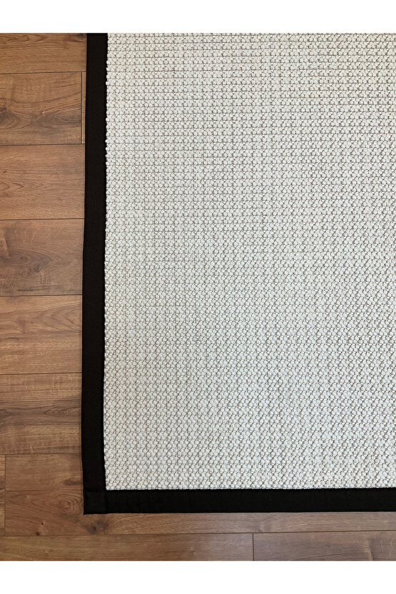 Kumaş Bordür Beyaz Bukle Koyu Kahve Bordür  Halı Salon Koridor Mutfak Çocuk Odası Halısı  Kilim S261