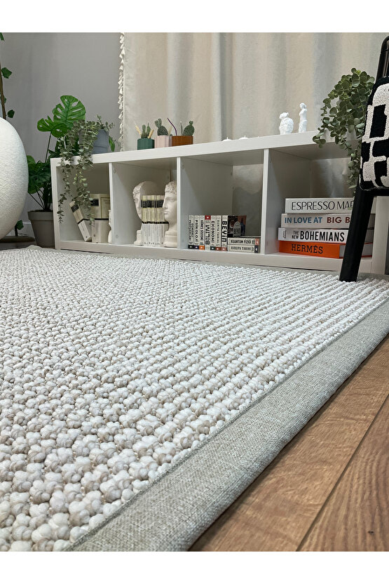 Kumaş Bordür Bej Bukle Bej Bordür  Halı Salon Koridor Mutfak Çocuk Odası Halısı  Kilim S265