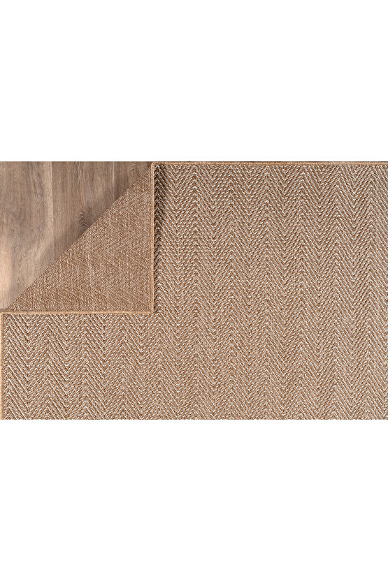 Srz-0408 Beyaz Kahve Balık Sırtı Jüt Tabanlı Hasır Dokuma Örme Bohem Antialerjik Halı Kilim