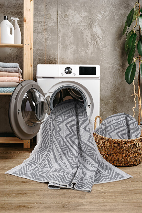 Macro Bohem Touch Serisi Çift Taraflı Dokuma Pamuklu Kilim 1701 Siyah