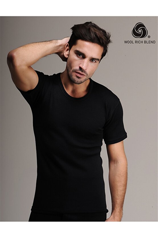 4000 Kısa Kol Yün Termal Fanila-siyah